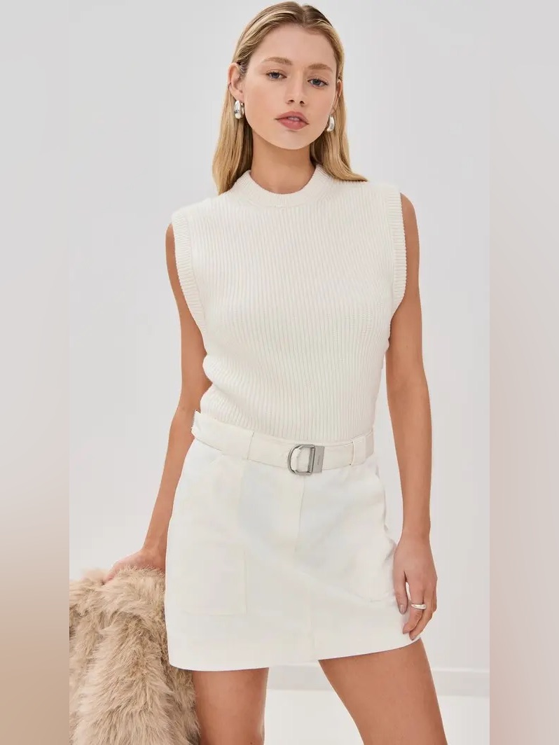 Simkhai Sumner Knit Combo Mini Dress In Ivory